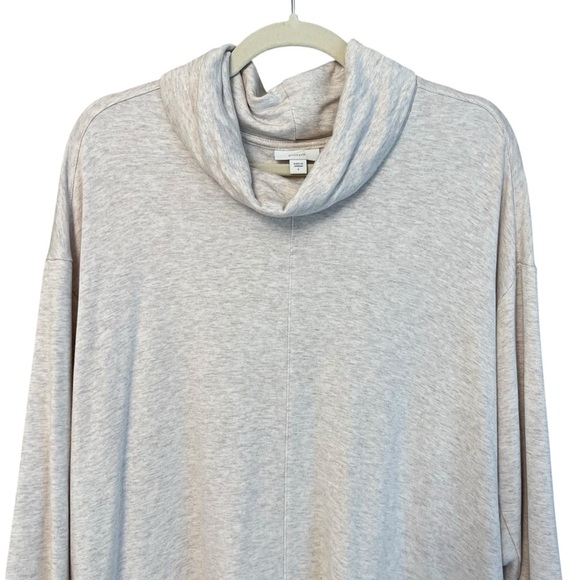 PureJill Fleece Cowl Neck Tunic Top Oatmeal Large Cozy Casual Neutral Coastal - Picture 2 of 5